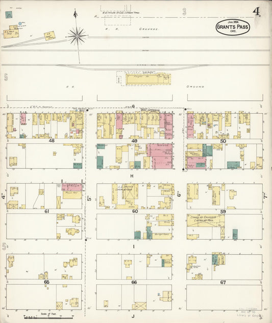Sanborn Fire Insurance Map from Grants Pass, Josephine County, Oregon (1894), Sheet #0004 - Historic Sanborn Fire Insurance Map Print, vintage old map wall art, antique decor, genealogy gift, Oregon Oregon map