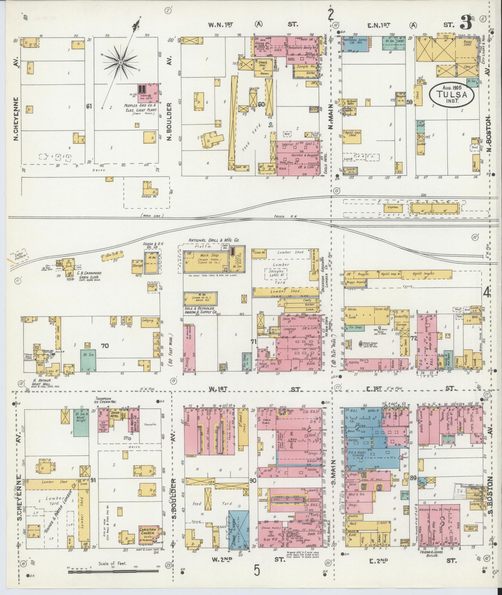 Sanborn Fire Insurance Map from Tulsa, Tulsa County, Oklahoma (1905), Sheet #0003 - Complete Map Set gallery image, historic Sanborn map, vintage wall art, Oklahoma Oklahoma