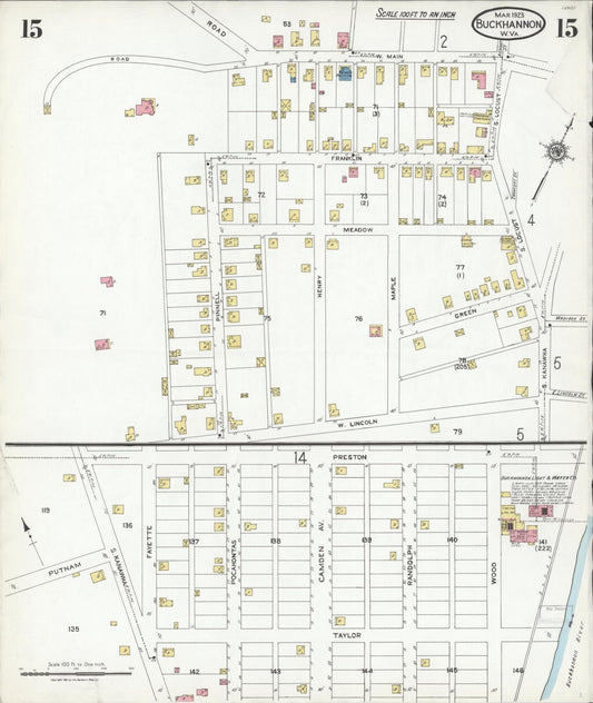 Sanborn Fire Insurance Map from Buckhannon, Upshur County, West Virginia (1923), Sheet #0015 - Historic Sanborn Fire Insurance Map Print, vintage old map wall art, antique decor, genealogy gift, West Virginia West Virginia map
