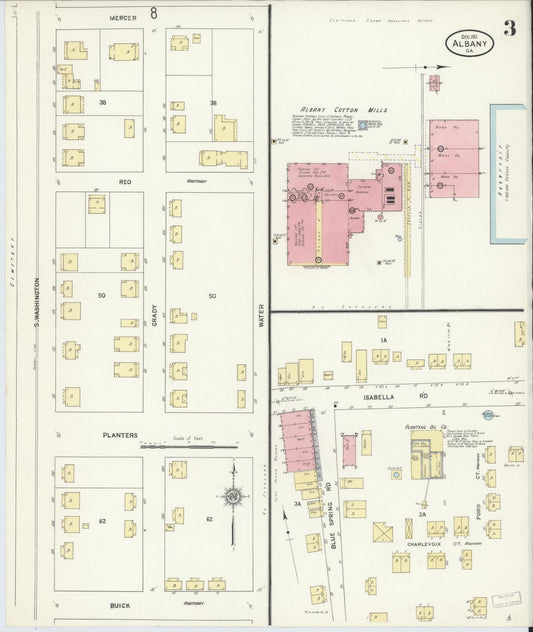 Sanborn Fire Insurance Map from Albany, Dougherty County, Georgia (1911), Sheet #0003 - Historic Sanborn Fire Insurance Map Print, vintage old map wall art, antique decor, genealogy gift, Georgia Georgia map