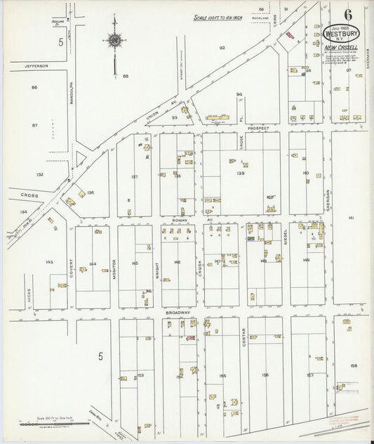 Sanborn Fire Insurance Map from Westbury, Nassau County, New York (1920), Sheet #0006 - Historic Sanborn Fire Insurance Map Print, vintage old map wall art, antique decor, genealogy gift, New York New York map