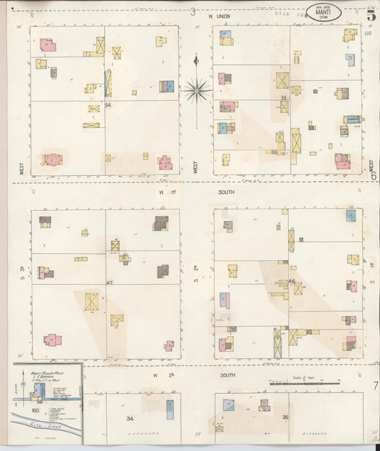 Sanborn Fire Insurance Map from Manti, Sanpete County, Utah (1931), Sheet #0005 - Historic Sanborn Fire Insurance Map Print, vintage old map wall art, antique decor, genealogy gift, Utah Utah map