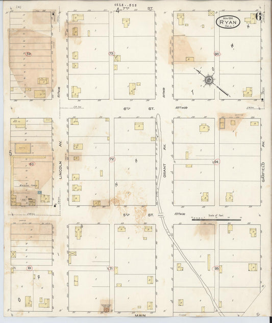 Sanborn Fire Insurance Map from Ryan, Jefferson County, Oklahoma (1932), Sheet #0006 - Historic Sanborn Fire Insurance Map Print, vintage old map wall art, antique decor, genealogy gift, Oklahoma Oklahoma map