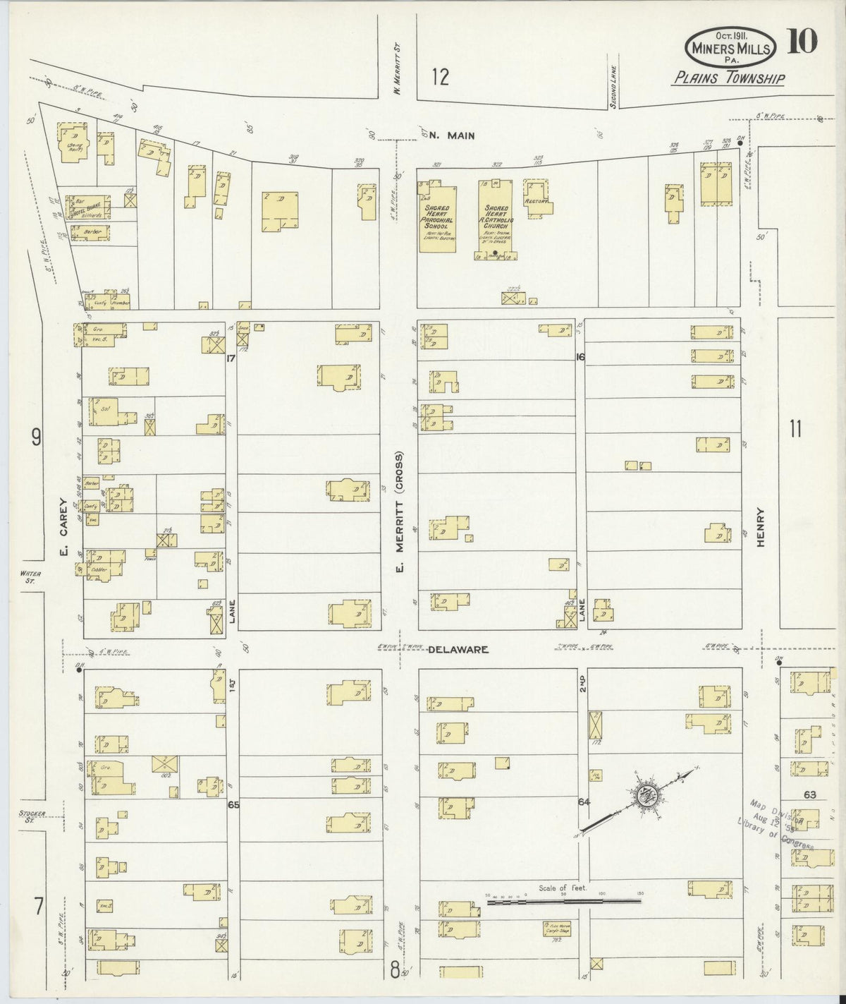 Sanborn Fire Insurance Map from Miners Mills, Luzerne County, Pennsylvania (1911), Sheet #0010 - Historic Sanborn Fire Insurance Map Print, vintage old map wall art, antique decor, genealogy gift, Pennsylvania Pennsylvania map