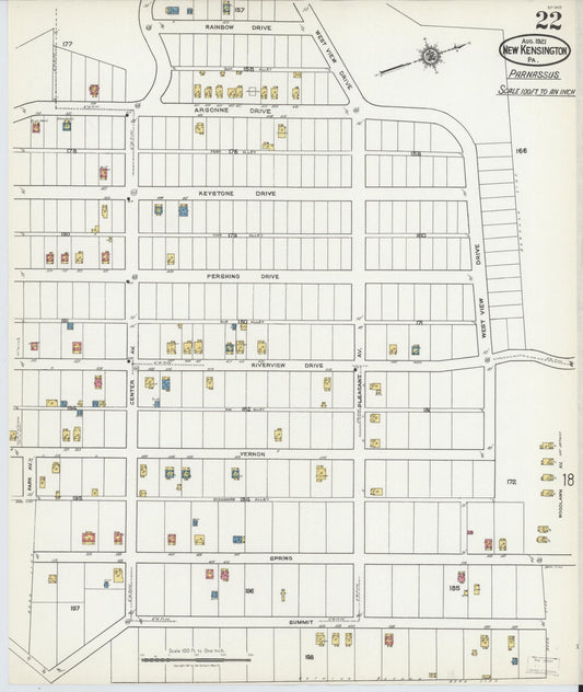 Sanborn Fire Insurance Map from New Kensington, Westmoreland County, Pennsylvania (1921), Sheet #0022 - Historic Sanborn Fire Insurance Map Print, vintage old map wall art, antique decor, genealogy gift, Pennsylvania Pennsylvania map
