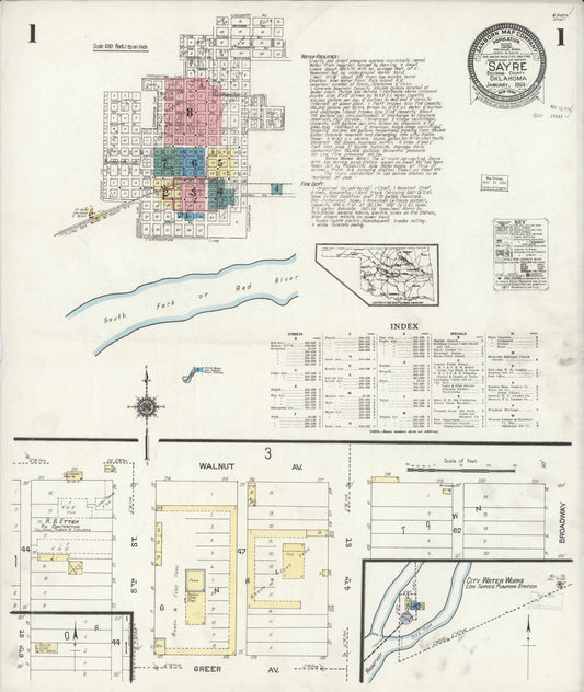 Sanborn Fire Insurance Map from Sayre, Beckham County, Oklahoma (1924), Sheet #0001 - Complete Map Set gallery image, historic Sanborn map, vintage wall art, Oklahoma Oklahoma