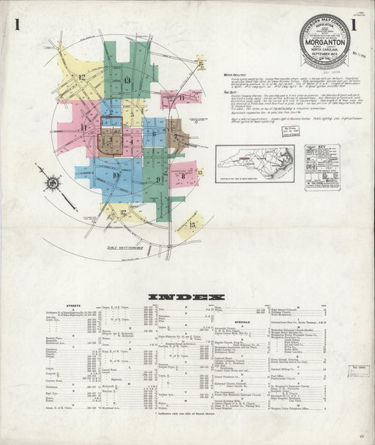 Sanborn Fire Insurance Map from Morganton, Burke County, North Carolina (1924), Sheet #0001 - Historic Sanborn Fire Insurance Map Print, vintage old map wall art, antique decor, genealogy gift, North Carolina North Carolina map