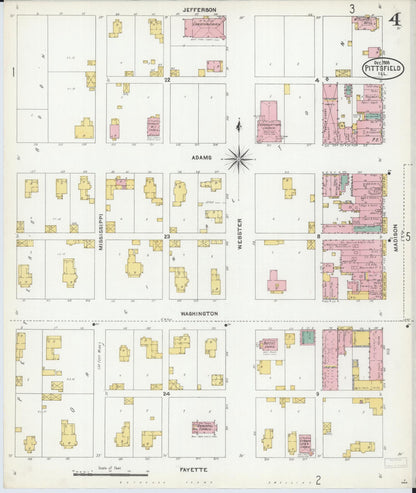 Sanborn Fire Insurance Map from Pittsfield, Pike County, Illinois (1905), Sheet #0004 - Complete Map Set gallery image, historic Sanborn map, vintage wall art, Illinois Illinois