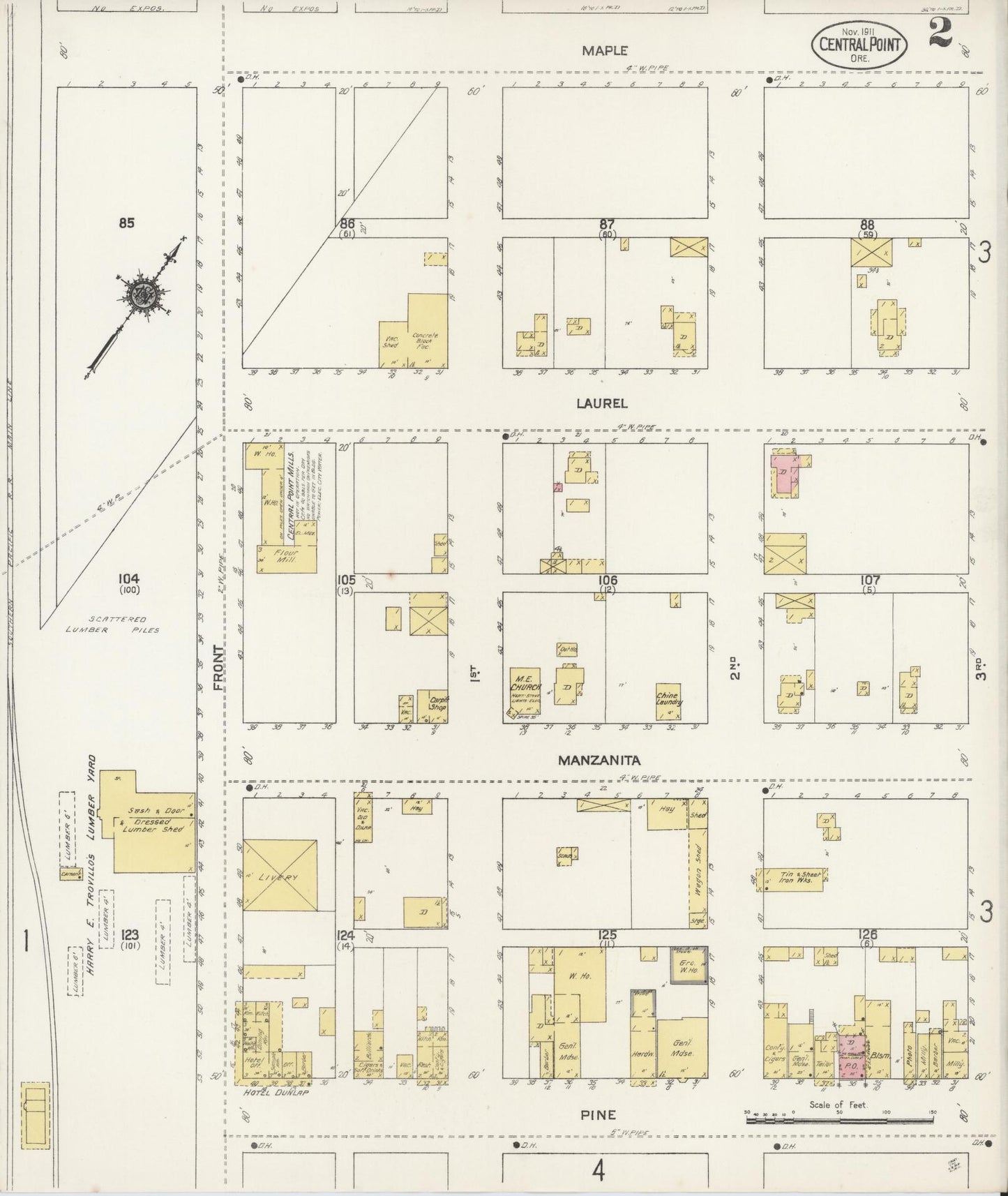 Sanborn Fire Insurance Map from Central Point, Jackson County, Oregon (1911), Sheet #0002 - Complete Map Set gallery image, historic Sanborn map, vintage wall art, Oregon Oregon