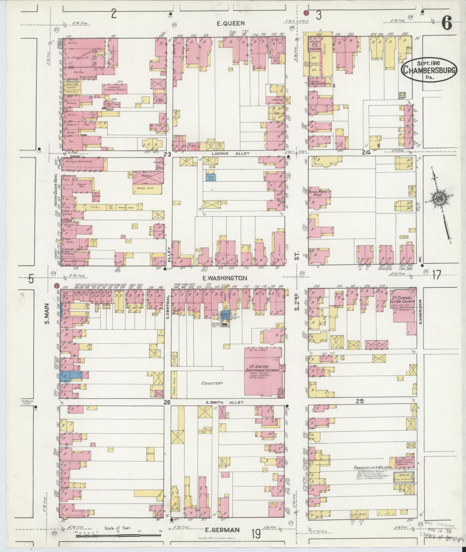 Sanborn Fire Insurance Map from Chambersburg, Franklin County, Pennsylvania (1916), Sheet #0006 - Historic Sanborn Fire Insurance Map Print, vintage old map wall art, antique decor, genealogy gift, Pennsylvania Pennsylvania map