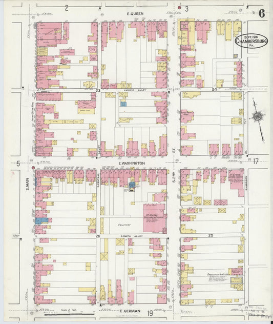 Sanborn Fire Insurance Map from Chambersburg, Franklin County, Pennsylvania (1916), Sheet #0006 - Historic Sanborn Fire Insurance Map Print, vintage old map wall art, antique decor, genealogy gift, Pennsylvania Pennsylvania map