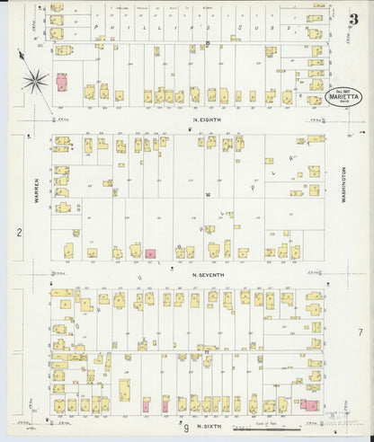 Sanborn Fire Insurance Map from Marietta, Washington County, Ohio (1907), Sheet #0003 - Complete Map Set gallery image, historic Sanborn map, vintage wall art, Ohio Ohio