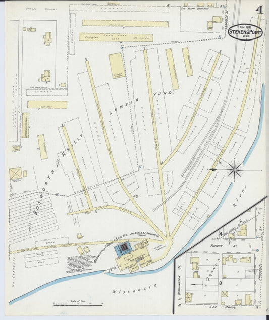 Sanborn Fire Insurance Map from Stevens Point, Portage County, Wisconsin (1891), Sheet #0004 - Historic Sanborn Fire Insurance Map Print, vintage old map wall art, antique decor, genealogy gift, Wisconsin Wisconsin map
