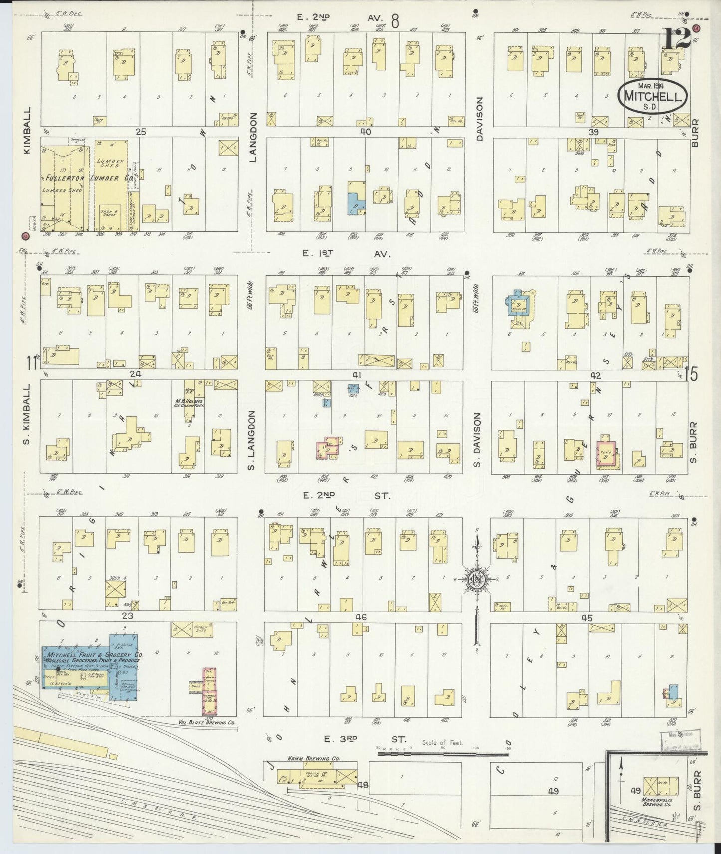 Sanborn Fire Insurance Map from Mitchell, Davison County, South Dakota (1914), Sheet #0012 - Historic Sanborn Fire Insurance Map Print, vintage old map wall art, antique decor, genealogy gift, South Dakota South Dakota map