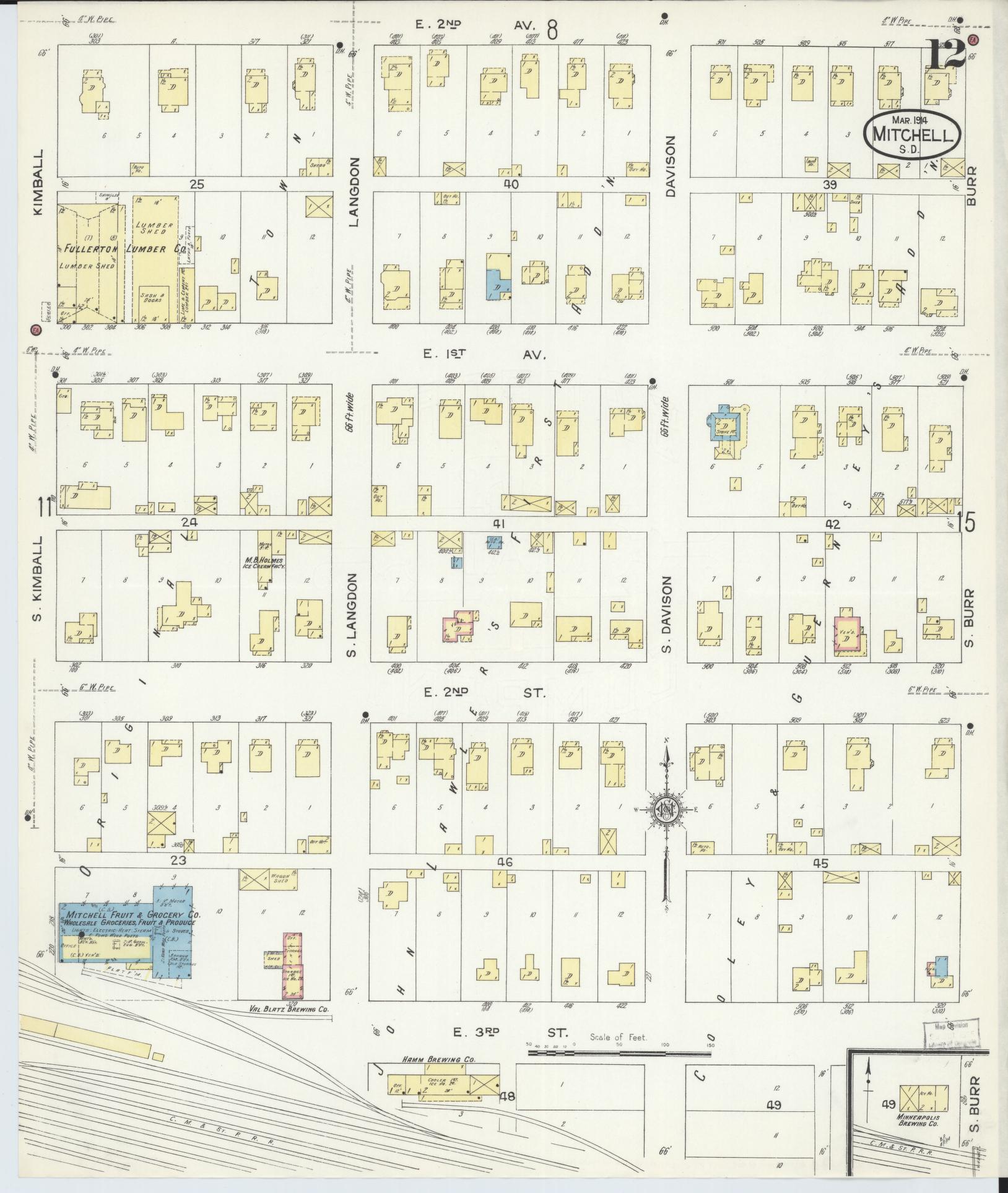 Sanborn Fire Insurance Map from Mitchell, Davison County, South Dakota (1914), Sheet #0012 - Historic Sanborn Fire Insurance Map Print, vintage old map wall art, antique decor, genealogy gift, South Dakota South Dakota map