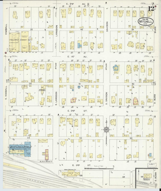 Sanborn Fire Insurance Map from Mitchell, Davison County, South Dakota (1914), Sheet #0012 - Historic Sanborn Fire Insurance Map Print, vintage old map wall art, antique decor, genealogy gift, South Dakota South Dakota map