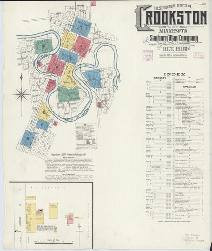 Sanborn Fire Insurance Map from Crookston, Polk County, Minnesota (1906), Sheet #0001 - Historic Sanborn Fire Insurance Map Print, vintage old map wall art, antique decor, genealogy gift, Minnesota Minnesota map