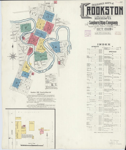 Sanborn Fire Insurance Map from Crookston, Polk County, Minnesota (1906), Sheet #0001 - Historic Sanborn Fire Insurance Map Print, vintage old map wall art, antique decor, genealogy gift, Minnesota Minnesota map