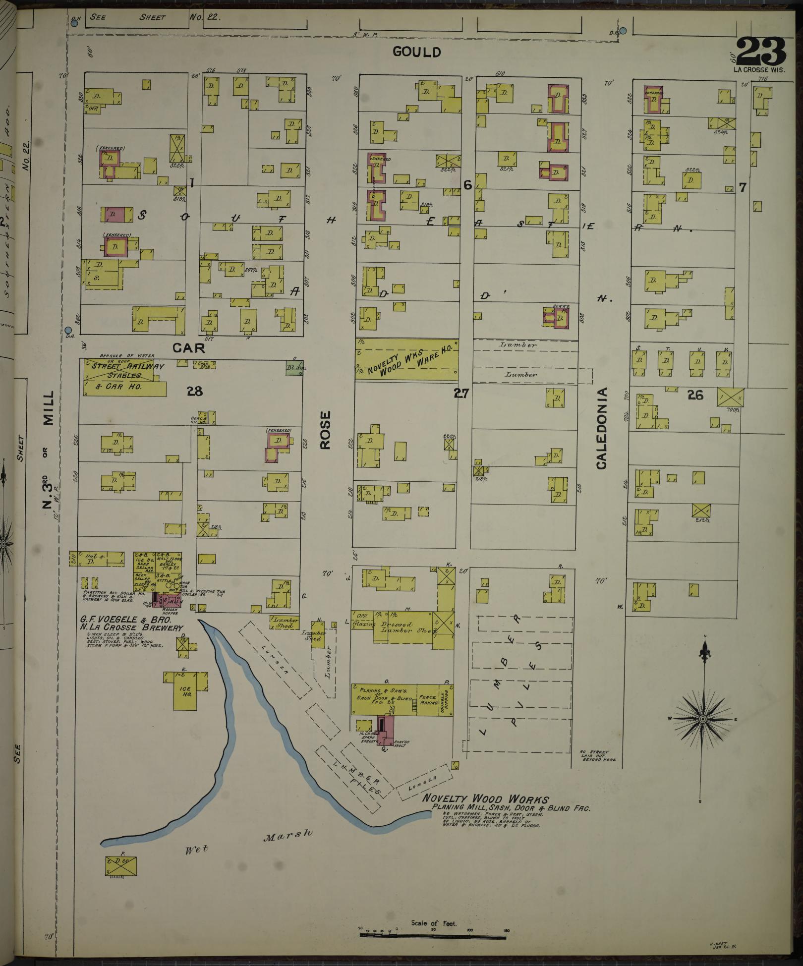 Sanborn Fire Insurance Map from La Crosse, La Crosse County, Wisconsin (1891), Sheet #0023 - Historic Sanborn Fire Insurance Map Print, vintage old map wall art, antique decor, genealogy gift, Wisconsin Wisconsin map