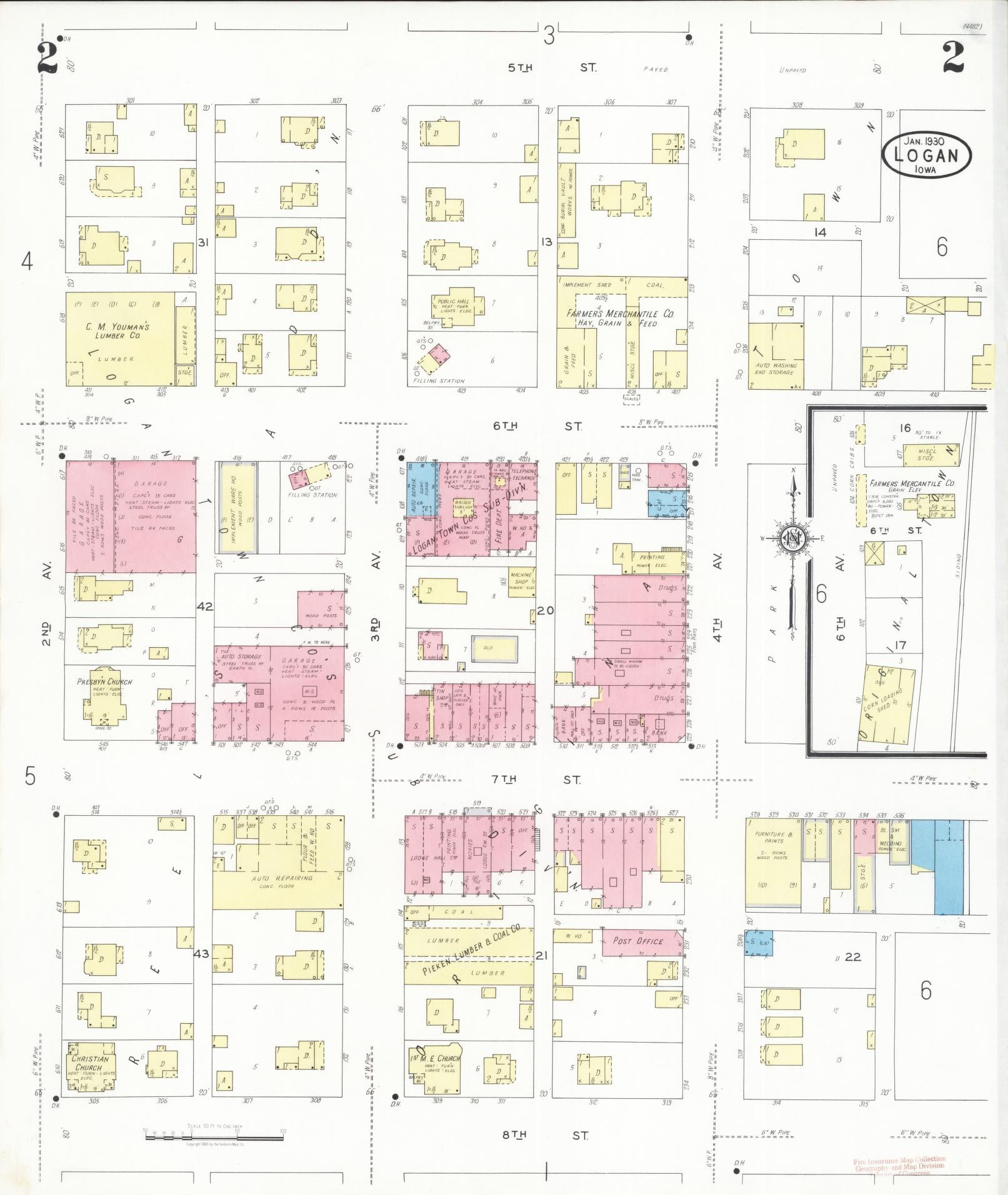 Sanborn Fire Insurance Map from Logan, Harrison County, Iowa (1930), Sheet #0002 - Historic Sanborn Fire Insurance Map Print