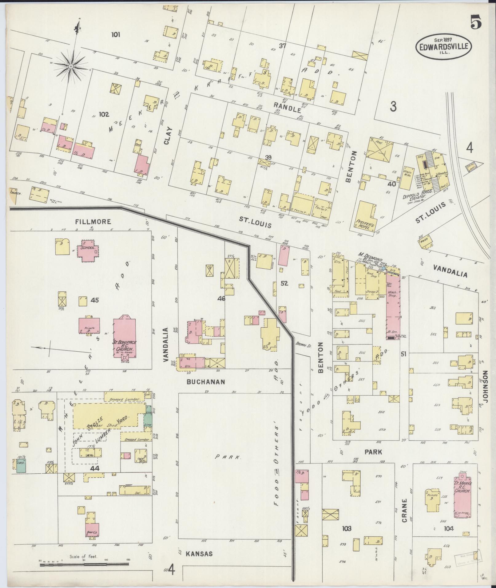 Sanborn Fire Insurance Map from Edwardsville, Madison County, Illinois (1897), Sheet #0005 - Historic Sanborn Fire Insurance Map Print, vintage old map wall art, antique decor, genealogy gift, Illinois Illinois map