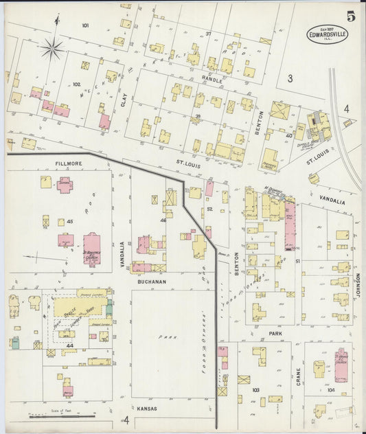 Sanborn Fire Insurance Map from Edwardsville, Madison County, Illinois (1897), Sheet #0005 - Historic Sanborn Fire Insurance Map Print, vintage old map wall art, antique decor, genealogy gift, Illinois Illinois map