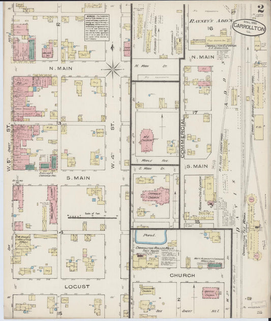 Sanborn Fire Insurance Map from Carrollton, Greene County, Illinois (1885), Sheet #0002 - Historic Sanborn Fire Insurance Map Print, vintage old map wall art, antique decor, genealogy gift, Illinois Illinois map
