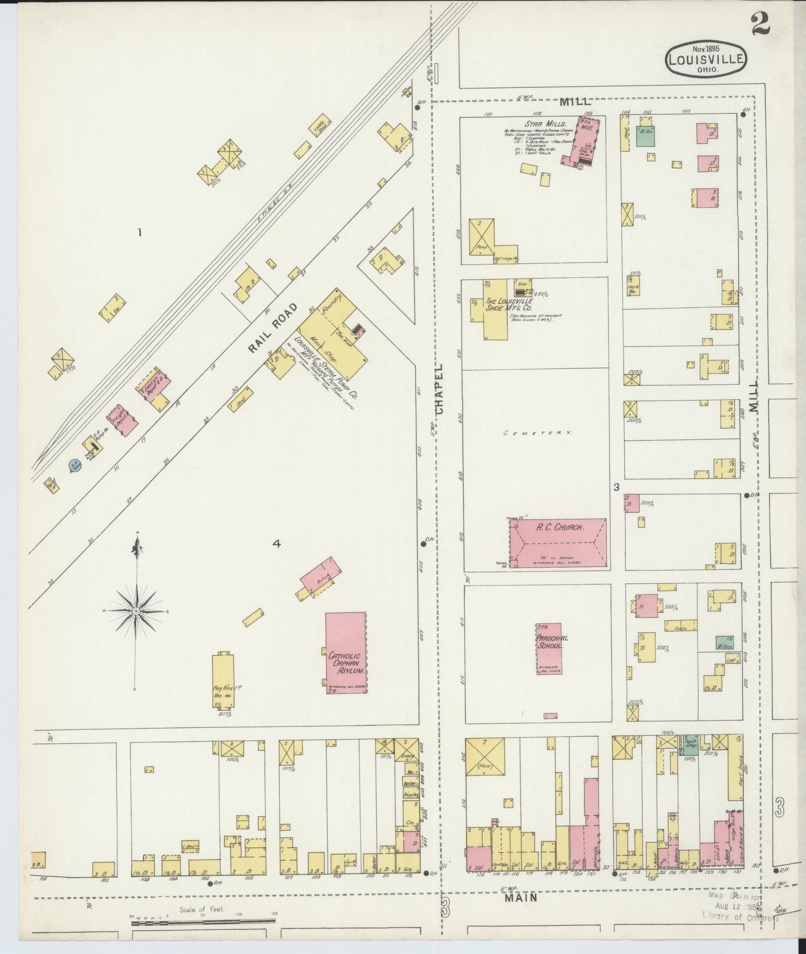 Sanborn Fire Insurance Map from Louisville, Stark County, Ohio (1895), Sheet #0002 - Historic Sanborn Fire Insurance Map Print, vintage old map wall art, antique decor, genealogy gift, Ohio Ohio map