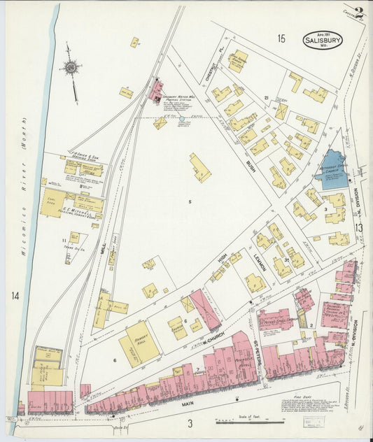 Sanborn Fire Insurance Map from Salisbury, Wicomico County, Maryland (1911), Sheet #0002 - Historic Sanborn Fire Insurance Map Print, vintage old map wall art, antique decor, genealogy gift, Maryland Maryland map