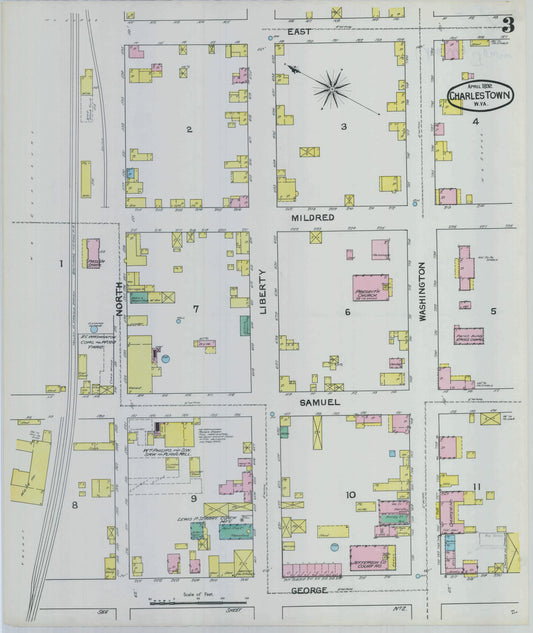 Sanborn Fire Insurance Map from Charles Town, Jefferson County, West Virginia (1892), Sheet #0003 - Historic Sanborn Fire Insurance Map Print, vintage old map wall art, antique decor, genealogy gift, West Virginia West Virginia map