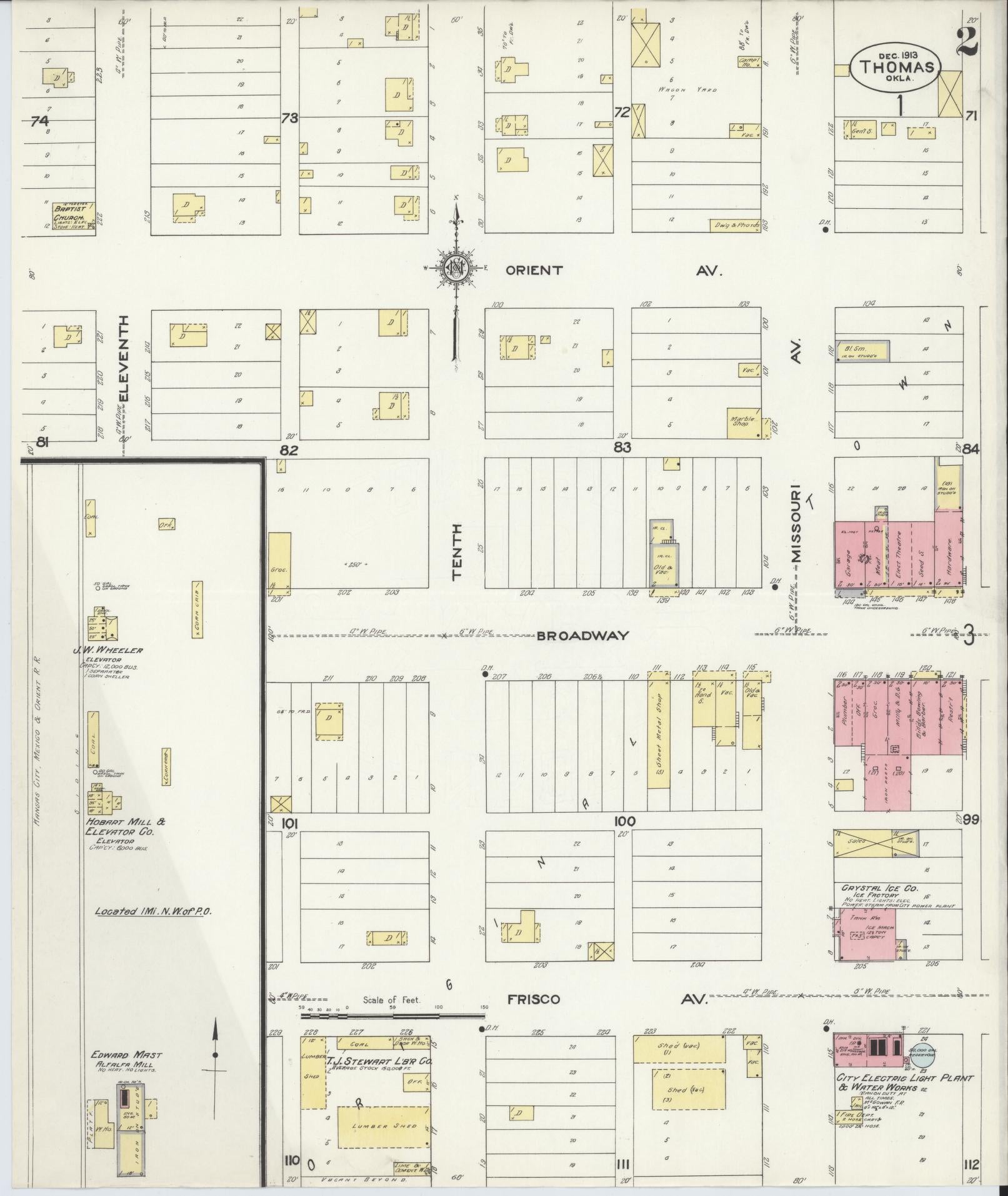 Sanborn Fire Insurance Map from Thomas, Custer County, Oklahoma (1914), Sheet #0002 - Complete Map Set gallery image, historic Sanborn map, vintage wall art, Oklahoma Oklahoma