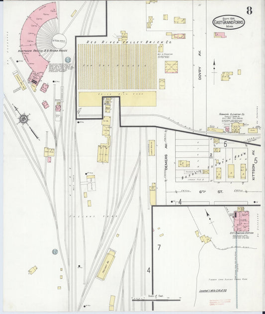 Sanborn Fire Insurance Map from East Grand Forks, Polk County, Minnesota (1914), Sheet #0008 - Historic Sanborn Fire Insurance Map Print, vintage old map wall art, antique decor, genealogy gift, Minnesota Minnesota map