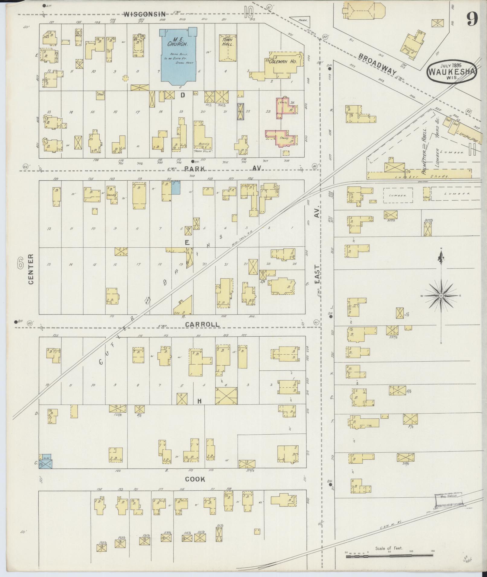 Sanborn Fire Insurance Map from Waukesha, Waukesha County, Wisconsin (1895), Sheet #0009 - Complete Map Set gallery image, historic Sanborn map, vintage wall art, Wisconsin Wisconsin