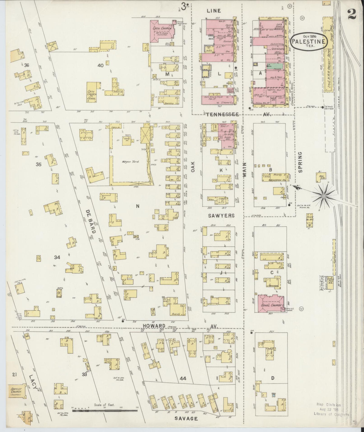 Sanborn Fire Insurance Map from Palestine, Anderson County, Texas (1896), Sheet #0002 - Historic Sanborn Fire Insurance Map Print, vintage old map wall art, antique decor, genealogy gift, Texas Texas map