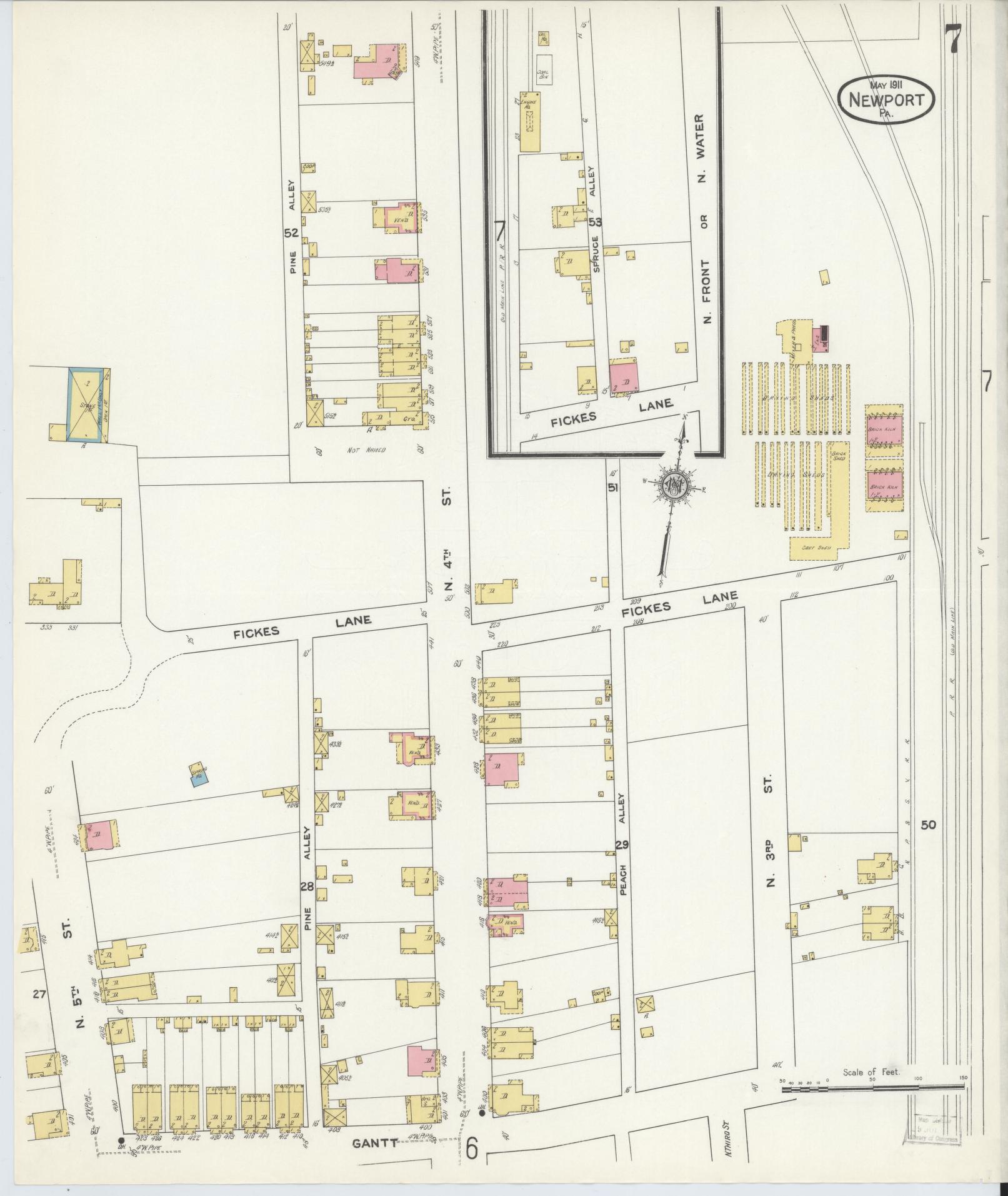 Sanborn Fire Insurance Map from Newport, Perry County, Pennsylvania (1911), Sheet #0007 - Complete Map Set gallery image, historic Sanborn map, vintage wall art, Pennsylvania Pennsylvania