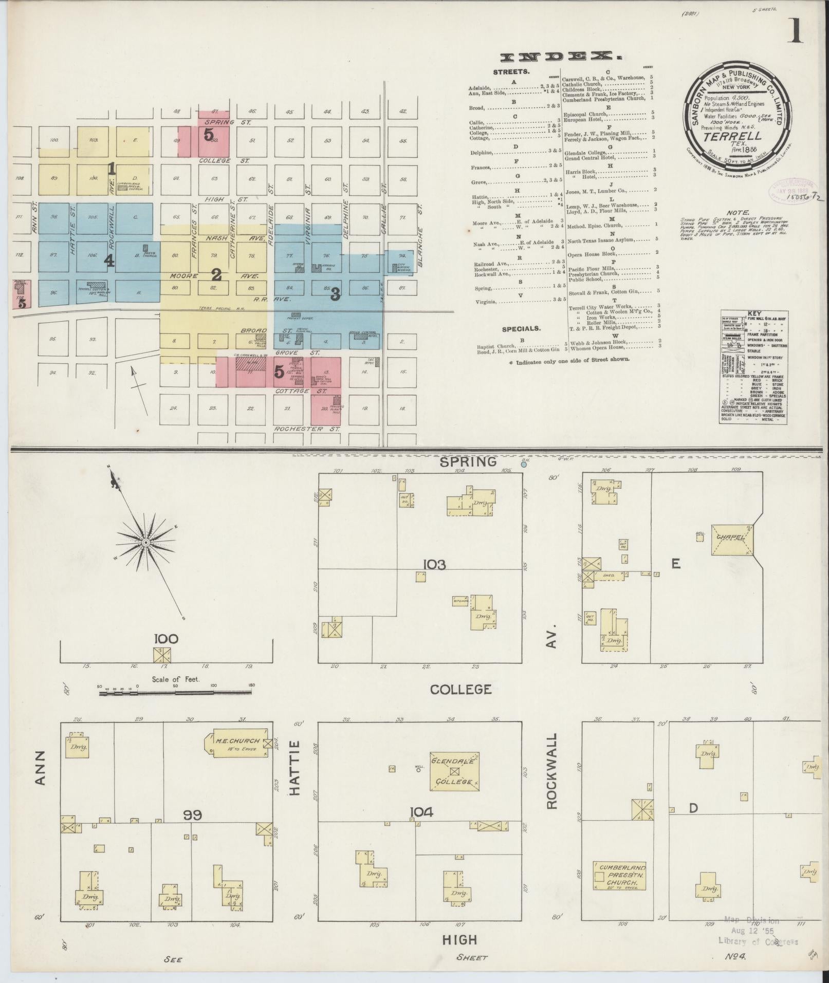 Sanborn Fire Insurance Map from Terrell, Kaufman County, Texas. (1888) – Historic Sanborn Fire Insurance Map Print