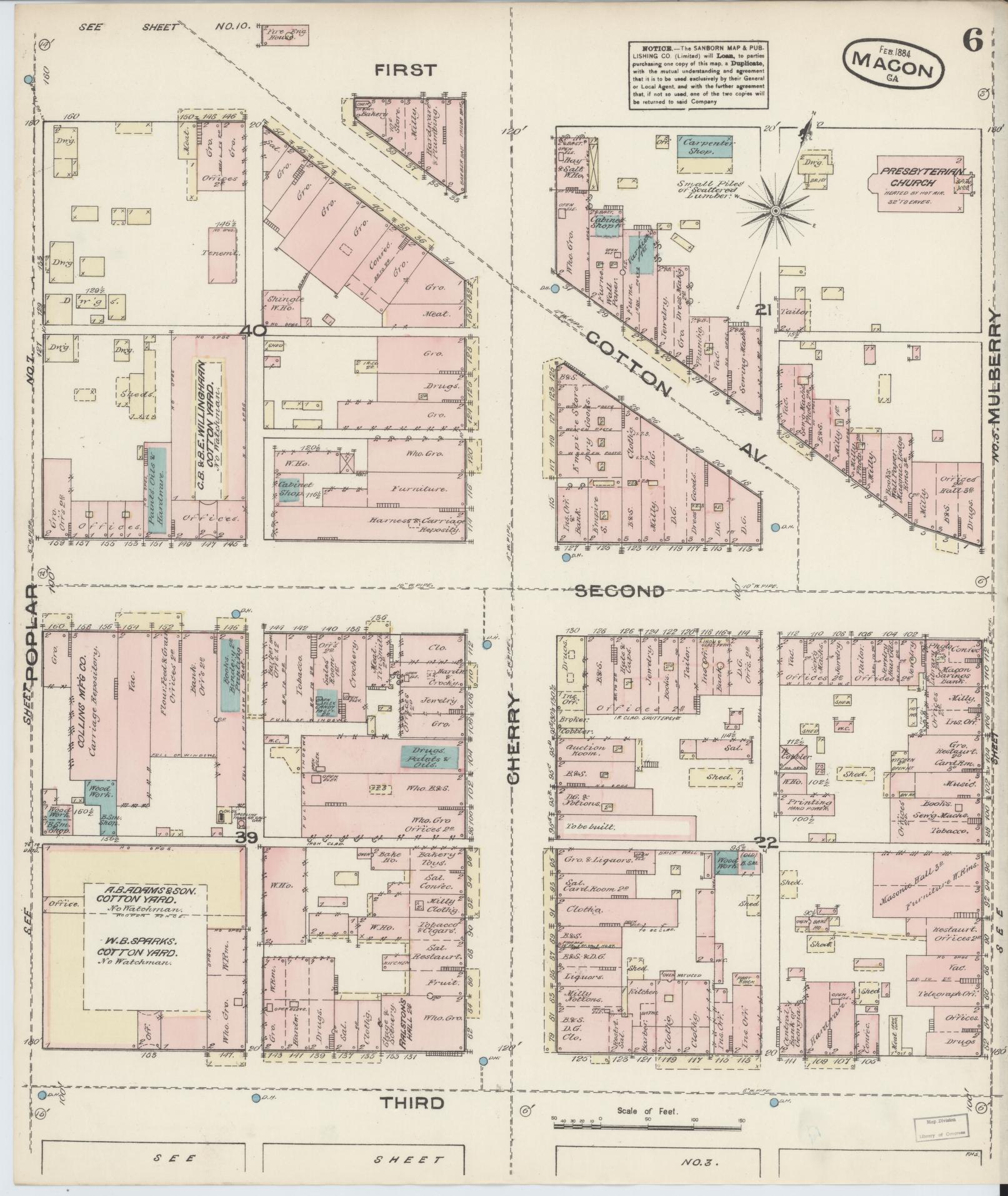 Sanborn Fire Insurance Map from Macon, Bibb and Jones County, Georgia (1884), Sheet #0006 - Historic Sanborn Fire Insurance Map Print, vintage old map wall art, antique decor, genealogy gift, Georgia Georgia map