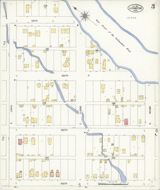 Sanborn Fire Insurance Map from Livingston, Park County, Montana (1907), Sheet #0003 - Historic Sanborn Fire Insurance Map Print, vintage old map wall art, antique decor, genealogy gift, Montana Montana map