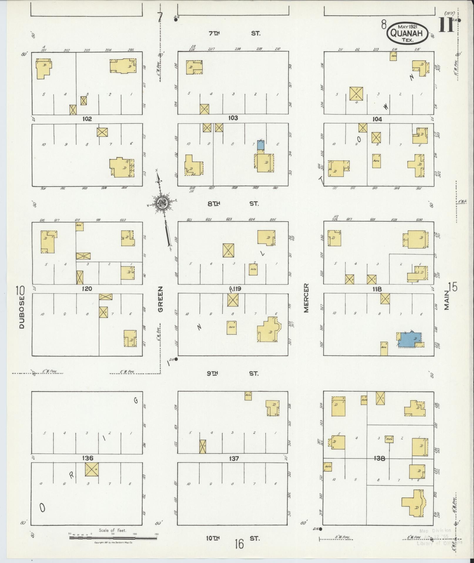 Sanborn Fire Insurance Map from Quanah, Hardeman County, Texas (1921), Sheet #0011 - Historic Sanborn Fire Insurance Map Print, vintage old map wall art, antique decor, genealogy gift, Texas Texas map