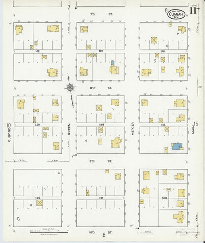 Sanborn Fire Insurance Map from Quanah, Hardeman County, Texas (1921), Sheet #0011 - Historic Sanborn Fire Insurance Map Print, vintage old map wall art, antique decor, genealogy gift, Texas Texas map
