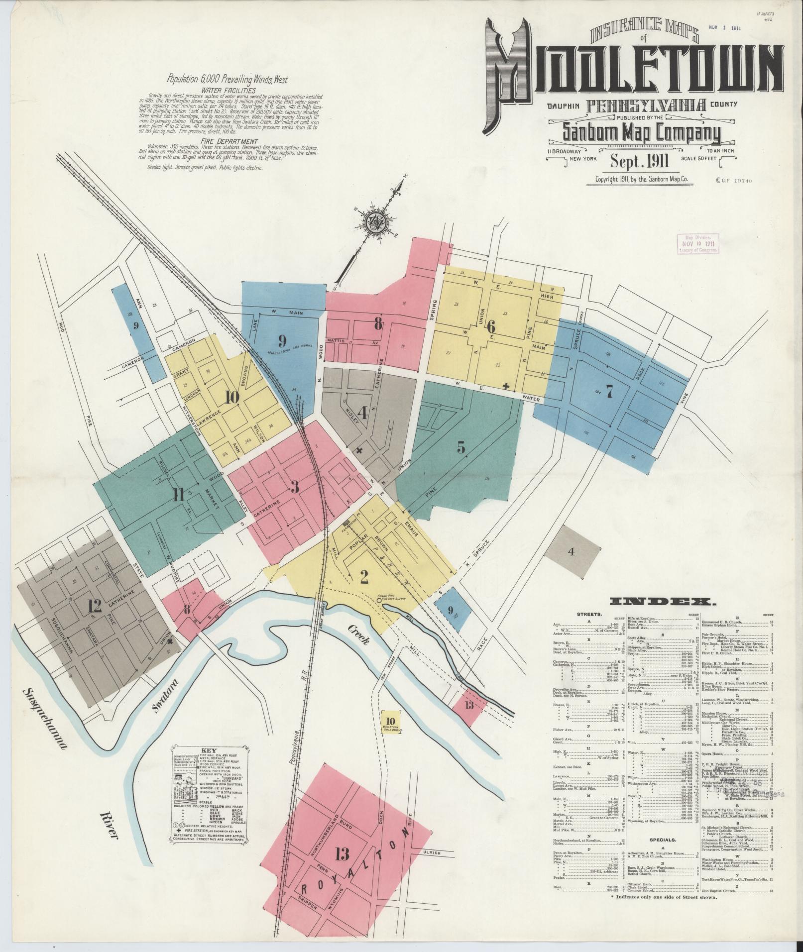 Sanborn Fire Insurance Map from Middletown, Dauphin County, Pennsylvania (1911), Sheet #0001 - Complete Map Set gallery image, historic Sanborn map, vintage wall art, Pennsylvania Pennsylvania