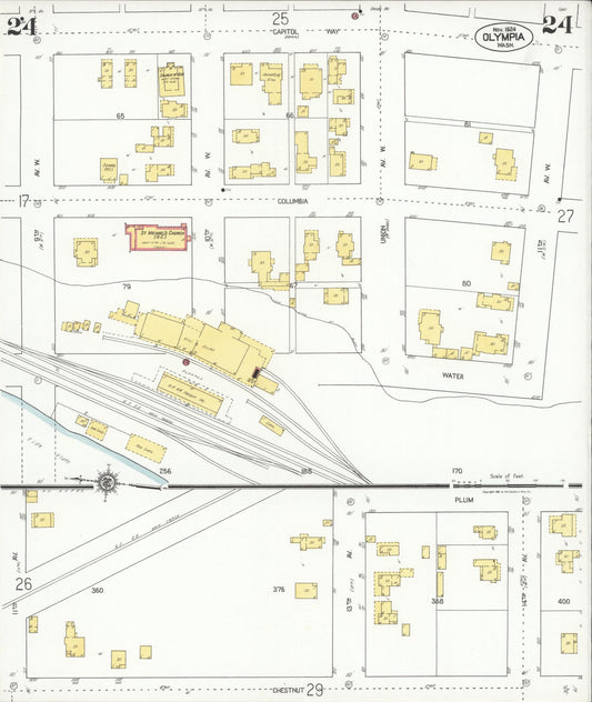 Sanborn Fire Insurance Map from Olympia, Thurston County, Washington (1924), Sheet #0024 - Historic Sanborn Fire Insurance Map Print, vintage old map wall art, antique decor, genealogy gift, Washington Washington map