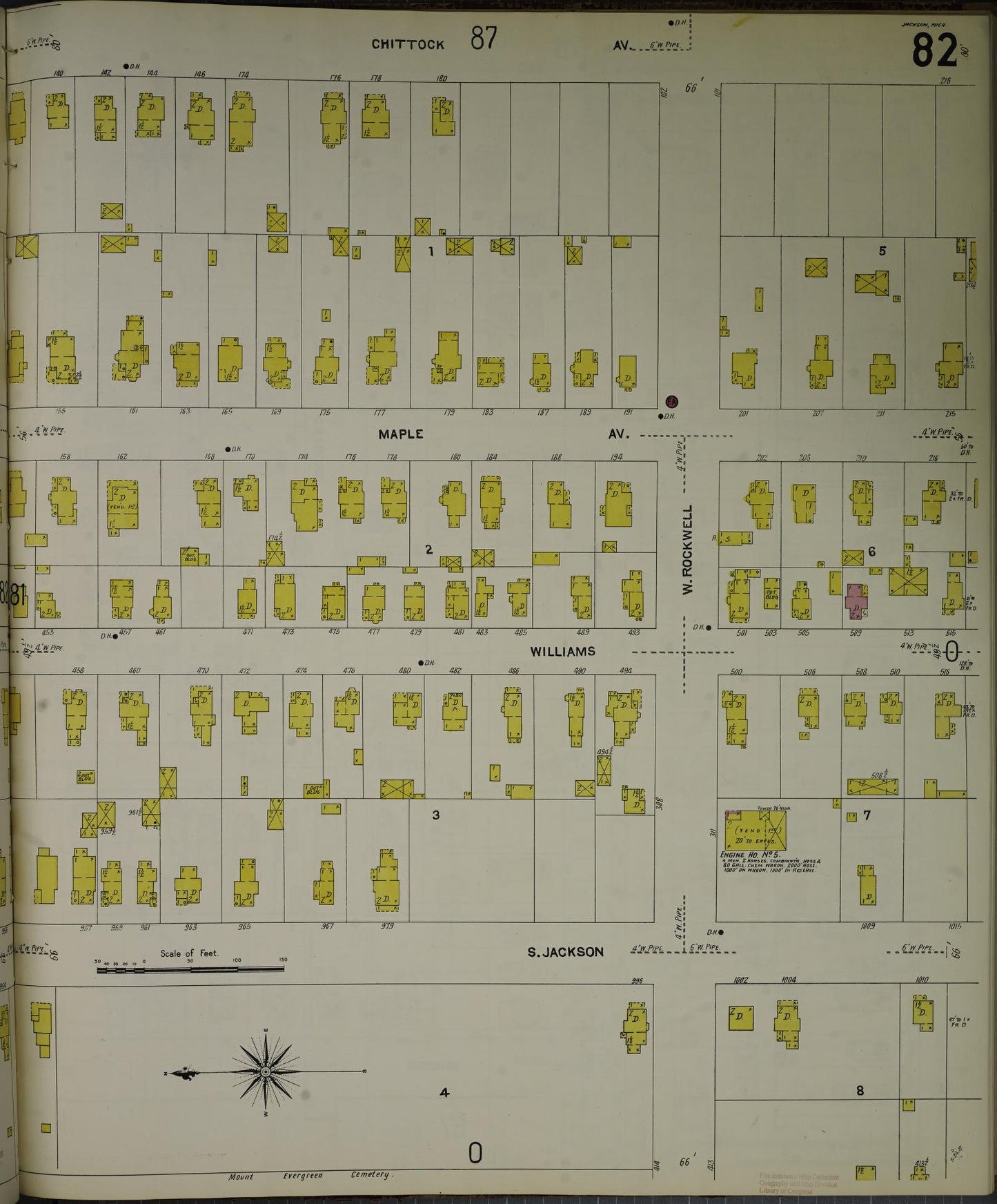 Sanborn Fire Insurance Map from Jackson, Jackson County, Michigan (1907), Sheet #0082 - Complete Map Set gallery image, historic Sanborn map, vintage wall art, Michigan Michigan
