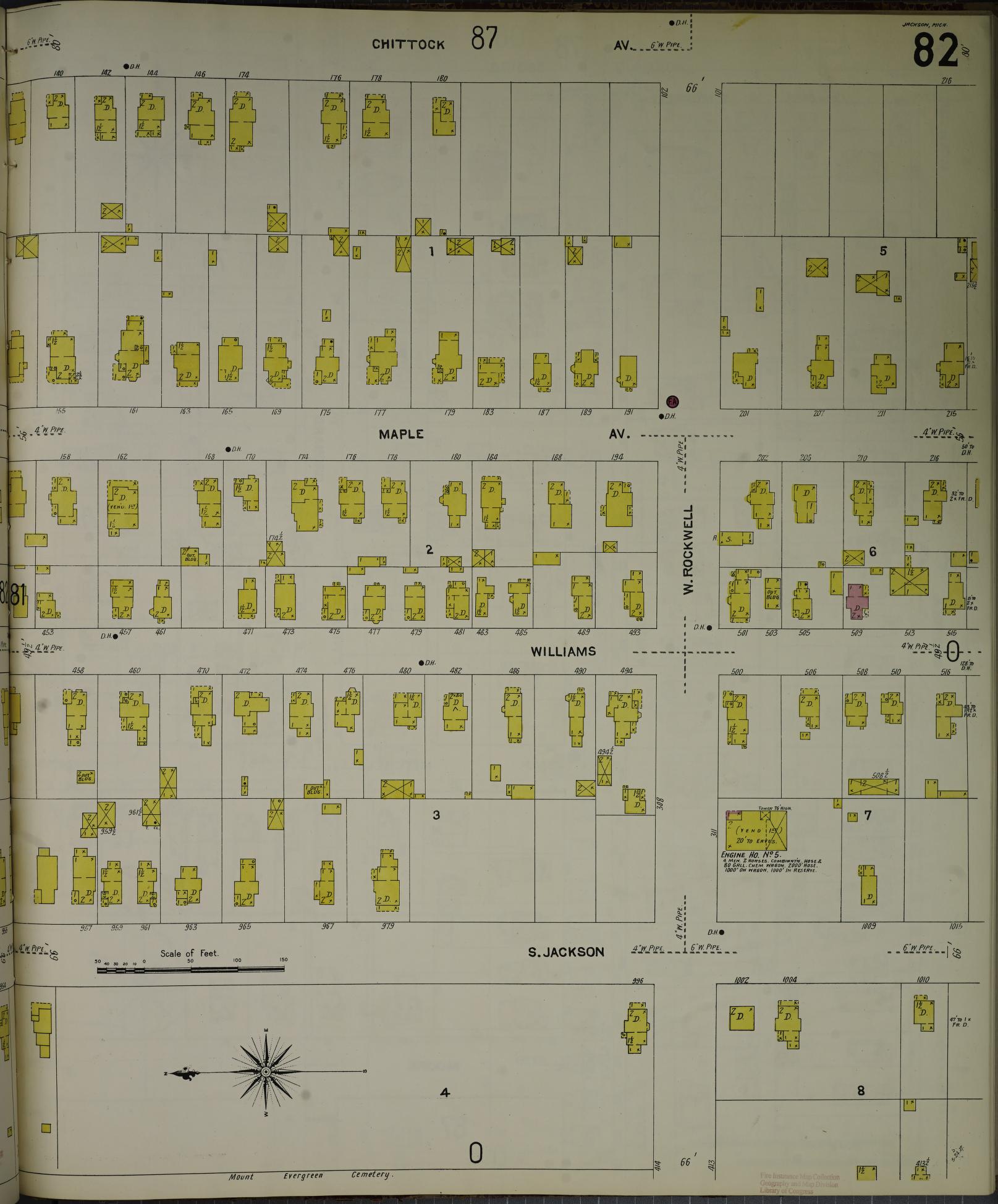 Sanborn Fire Insurance Map from Jackson, Jackson County, Michigan (1907), Sheet #0082 - Complete Map Set gallery image, historic Sanborn map, vintage wall art, Michigan Michigan