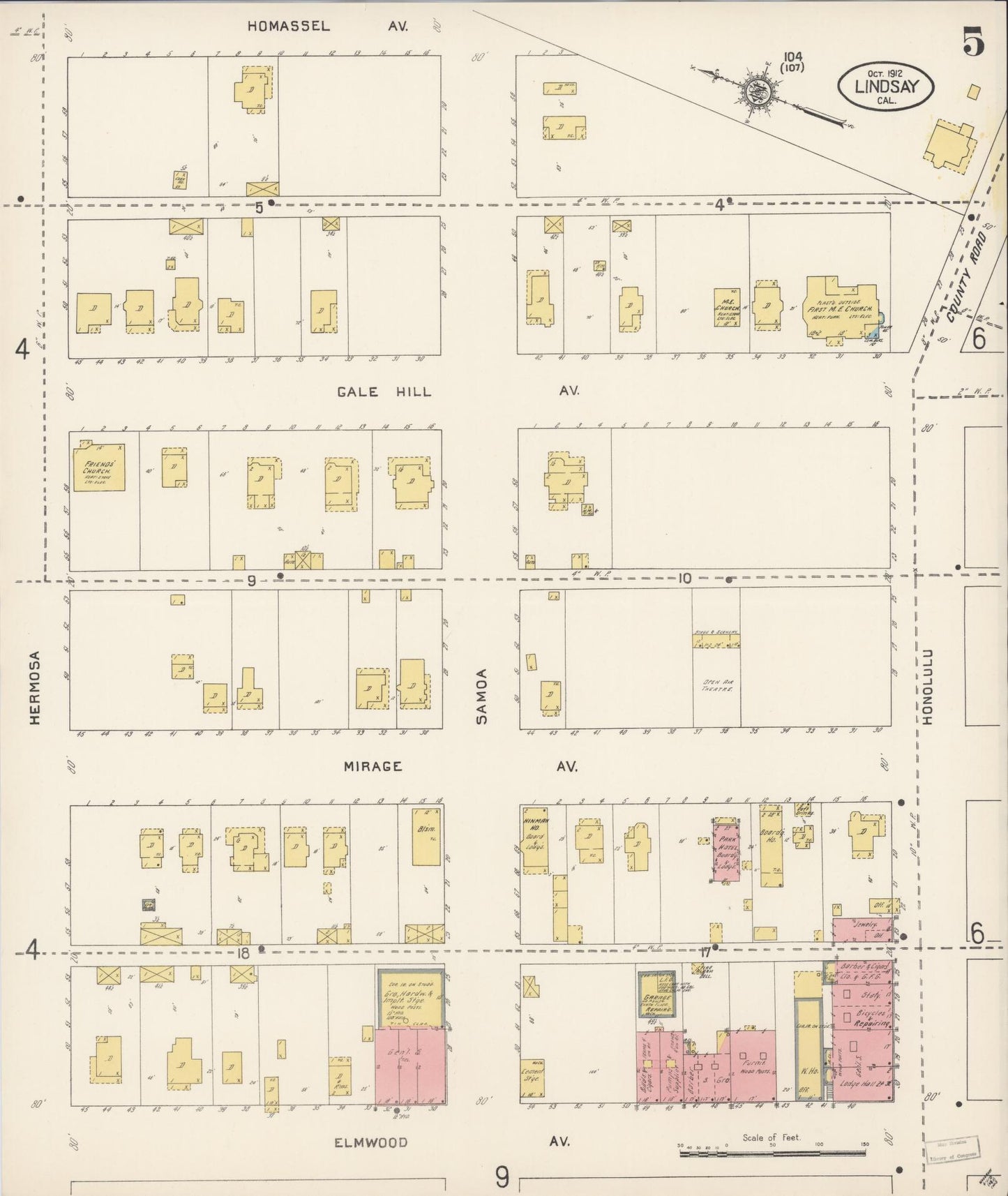 Sanborn Fire Insurance Map from Lindsay, Tulare County, California (1912), Sheet #0005 - Historic Sanborn Fire Insurance Map Print, vintage old map wall art, antique decor, genealogy gift, California California map