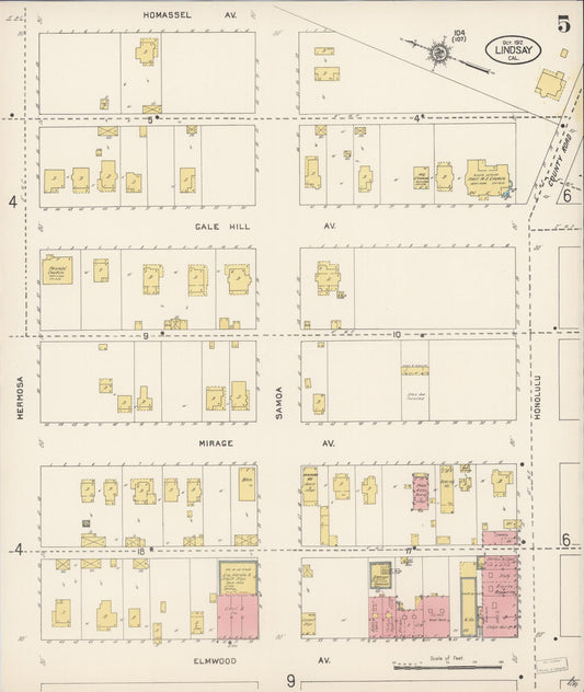 Sanborn Fire Insurance Map from Lindsay, Tulare County, California (1912), Sheet #0005 - Historic Sanborn Fire Insurance Map Print, vintage old map wall art, antique decor, genealogy gift, California California map