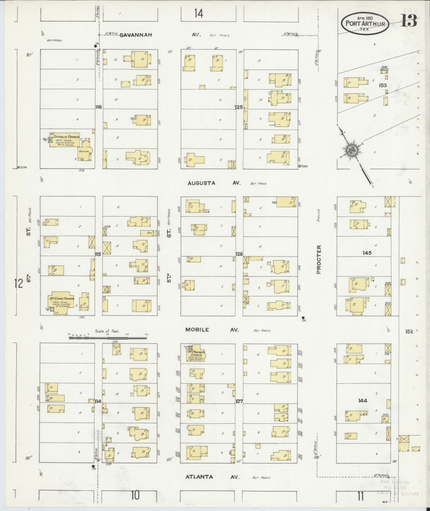 Sanborn Fire Insurance Map from Port Arthur, Jefferson County, Texas (1910), Sheet #0013 - Complete Map Set gallery image, historic Sanborn map, vintage wall art, Texas Texas