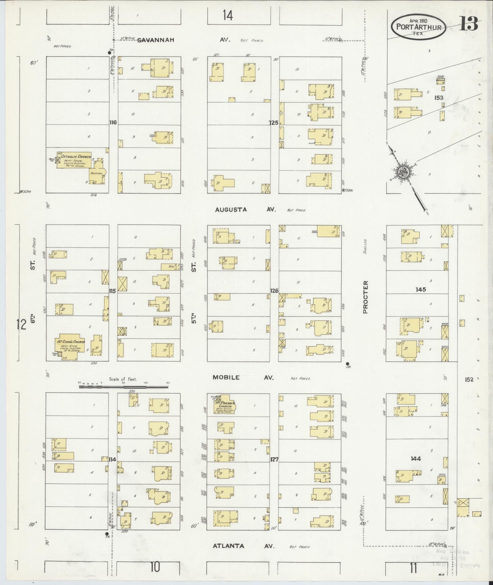 Sanborn Fire Insurance Map from Port Arthur, Jefferson County, Texas (1910), Sheet #0013 - Complete Map Set gallery image, historic Sanborn map, vintage wall art, Texas Texas