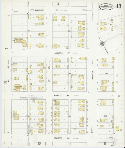 Sanborn Fire Insurance Map from Port Arthur, Jefferson County, Texas (1910), Sheet #0013 - Complete Map Set gallery image, historic Sanborn map, vintage wall art, Texas Texas