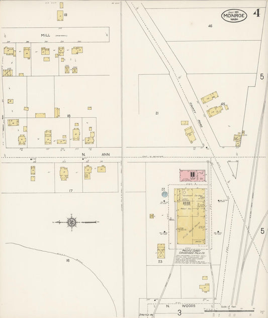 Sanborn Fire Insurance Map from Monroe, Snohomish County, Washington (1913), Sheet #0004 - Historic Sanborn Fire Insurance Map Print, vintage old map wall art, antique decor, genealogy gift, Washington Washington map